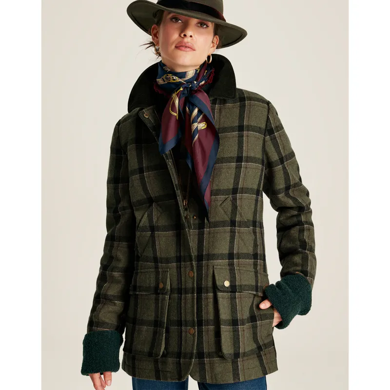 Joules Women's Berkley Tweed Fieldcoat - Green Tweed-1